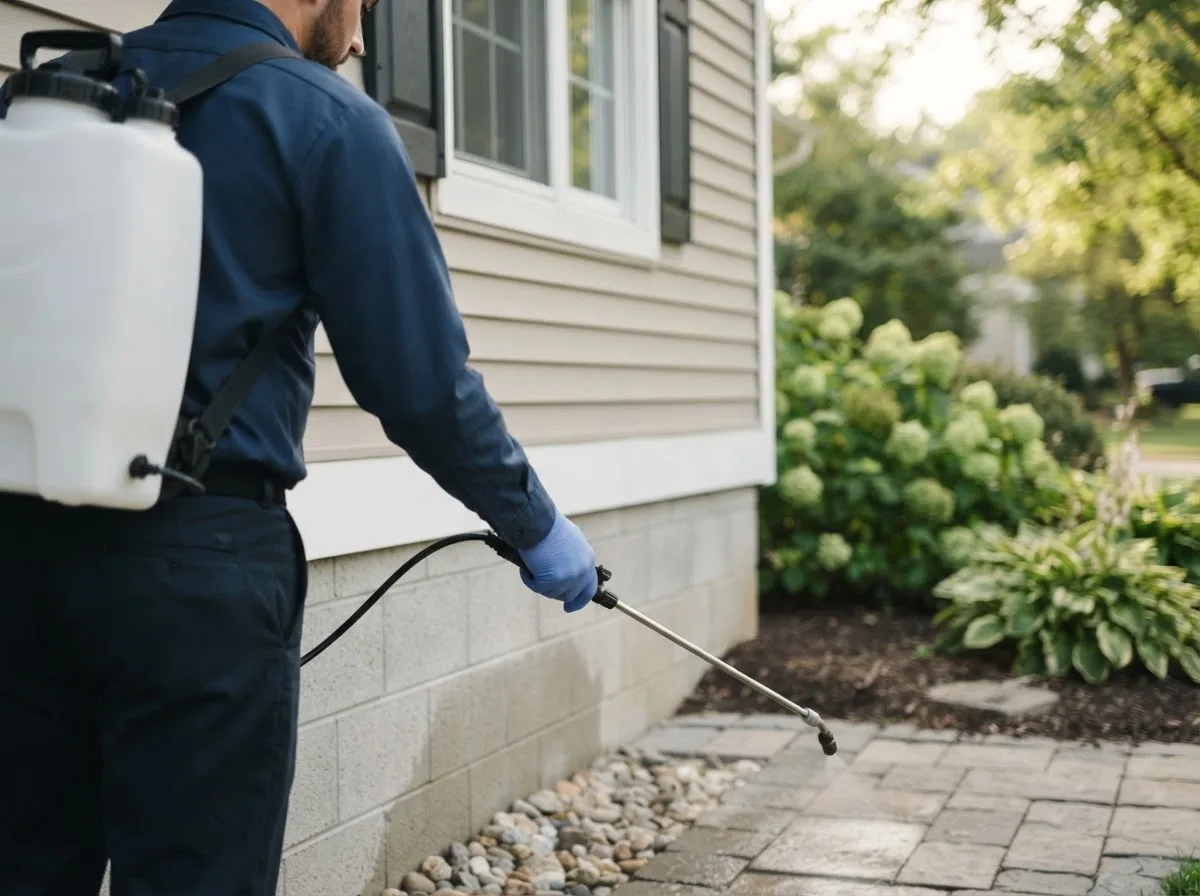 Pest control technician inspecting a home in Lamont, FL